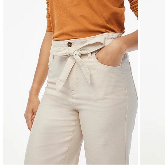 NWT J.CREW Cropped Twill Paper-Bag Pants with Belt Ivory Size 10 - Picture 7 of 16